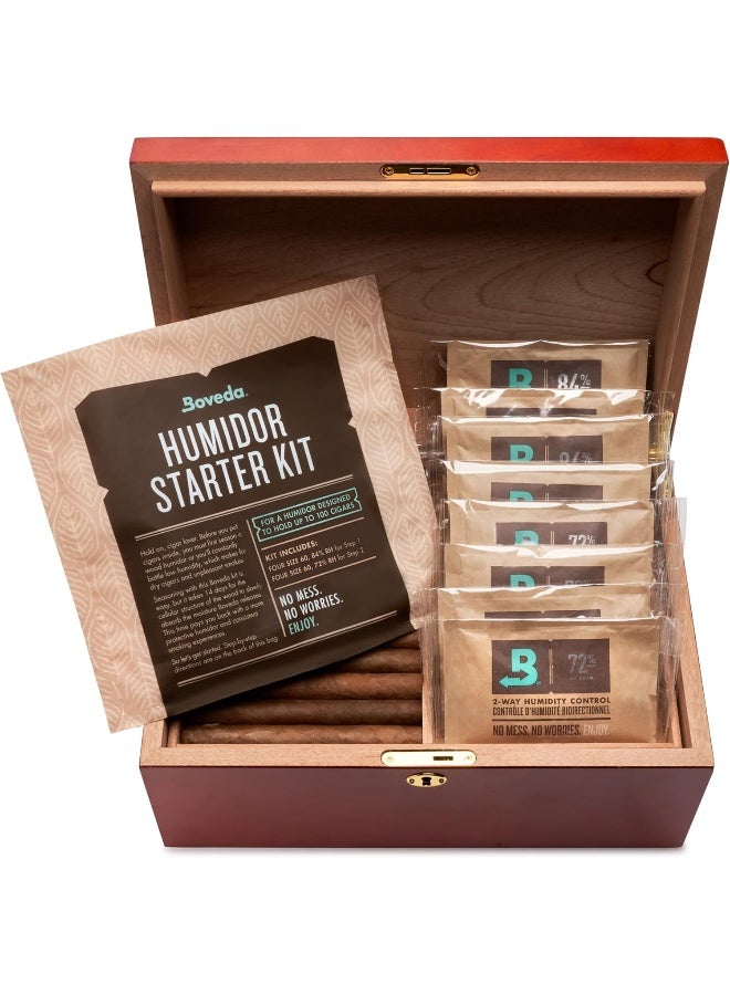 Boveda مجموعة أدوات بدء تشغيل صندوق التبغ: صندوق خشبي لتتبيل التبغ مع التحكم في الرطوبة ثنائي الاتجاه | يتضمن (2) من كل حجم 60 بافيدا 84% رطوبة و 72% رطوبة | 1-عدد - Image 5